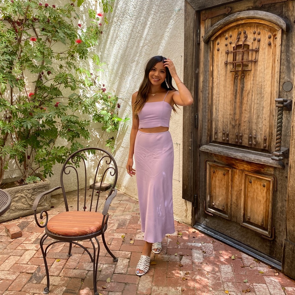 Zara lavender two piece crop top and midi skirt